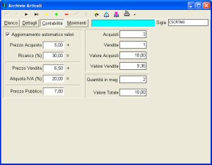 L'archivio degli articoli in vendita